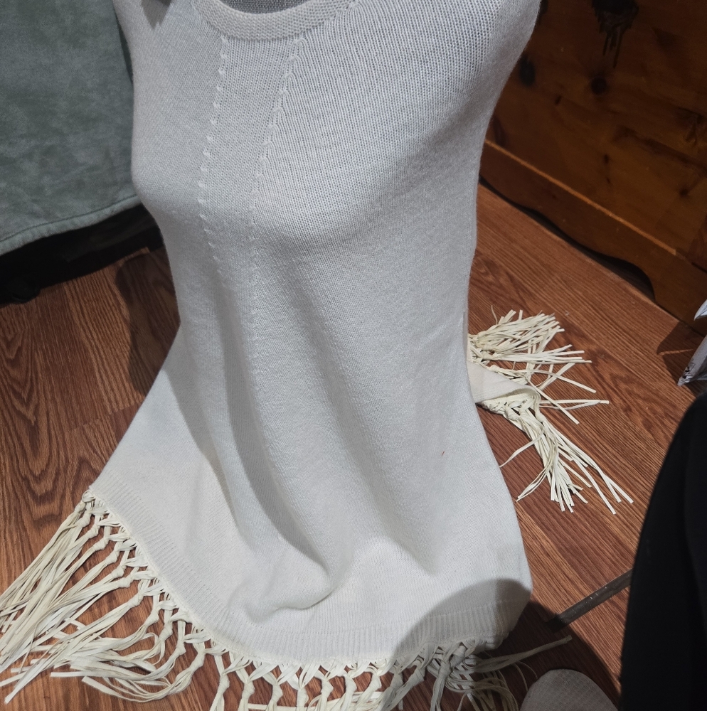 Elegant White Fringed Poncho